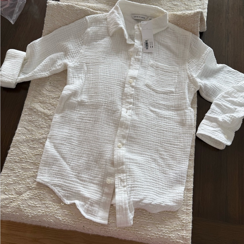 Janie and Jack Crisp White Textured Button-Down Shirt